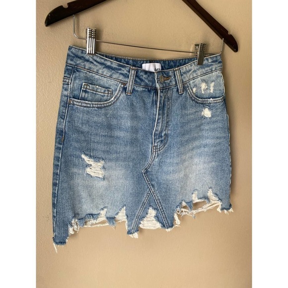 Vervet High Rise Distressed Denim Mini Skirt - Picture 7 of 9